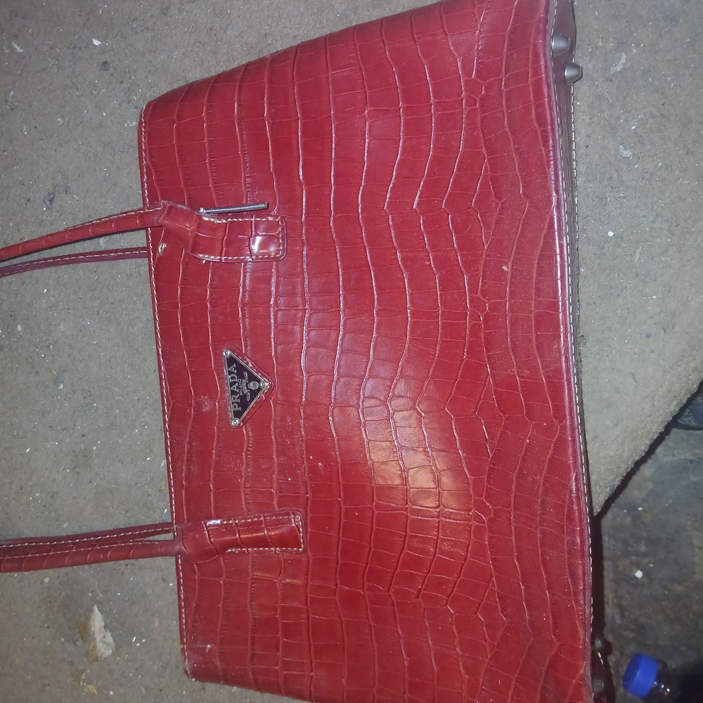 Prada Red Crocodile Pattern Tote - image 1